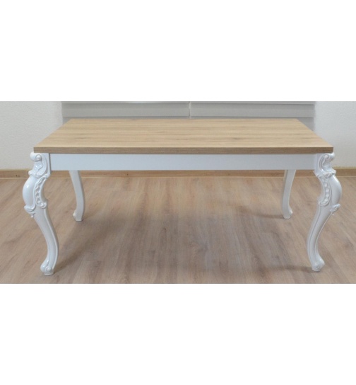 Esstisch wei Hochglanz/ San Remo Eiche mit Verzierung...