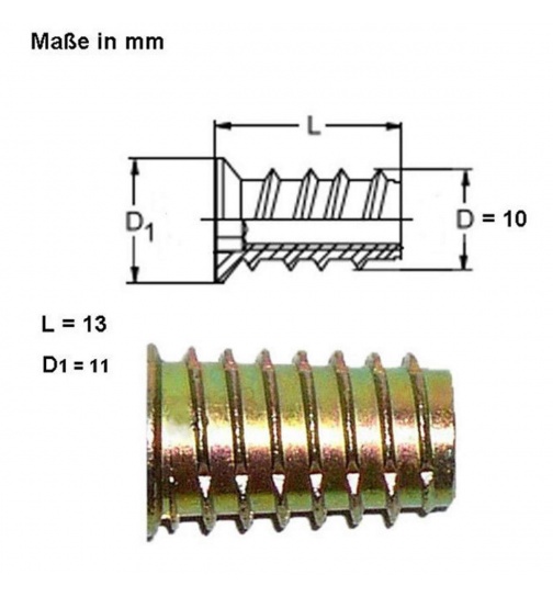 Gewindemuffe mit Holzgewinde Gre M6
