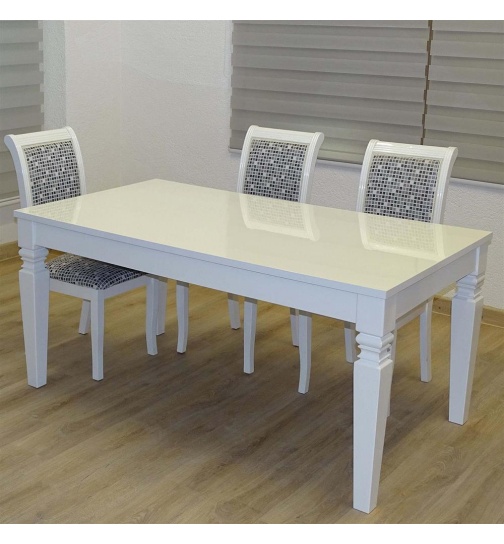 Esstisch wei Hochglant in Barock Design 180x90cm 