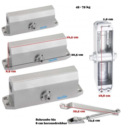 Trschlieer in 3 ver. Gren mit Hydraulik System in Silber