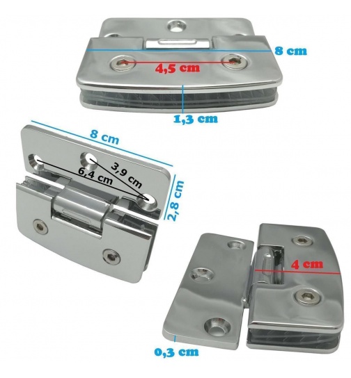 4x Trscharnier Chrom 8 cm Glastr Scharniere 90...