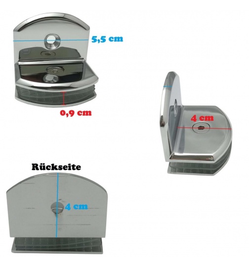 2x Glashalter Chrom 55mm Glastr Scharniere Glasklemme...