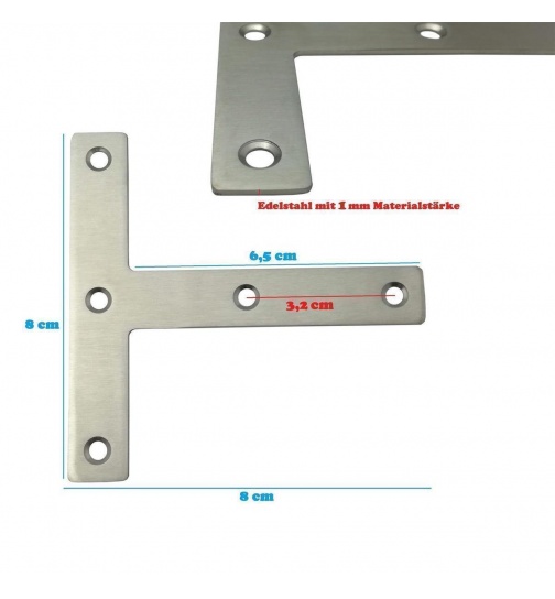 T-Winkel 4 Flachverbinder Edelstahl Beschlag Lochplatte...