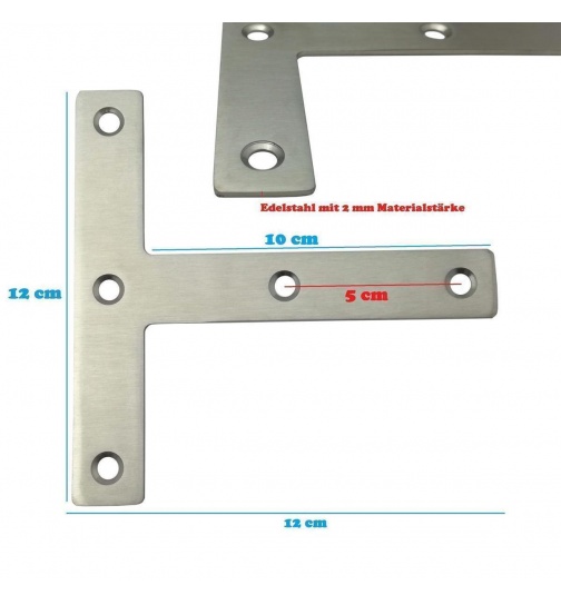 T-Winkel 4 Flachverbinder Edelstahl Beschlag Lochplatte...