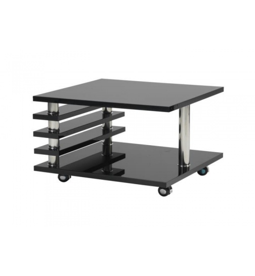 Couchtisch Hochglanz schwarz mit Lamellen 65x65cm