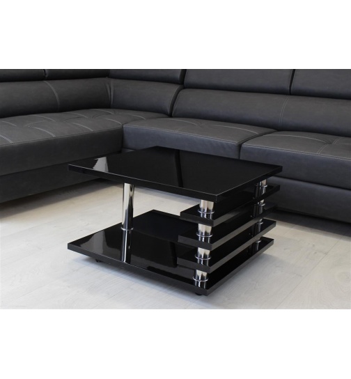 Couchtisch Hochglanz schwarz mit Lamellen 65x65cm