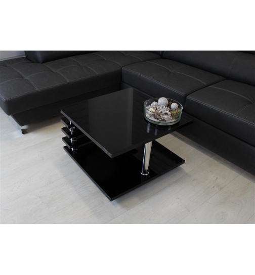 Couchtisch Hochglanz schwarz mit Lamellen 65x65cm