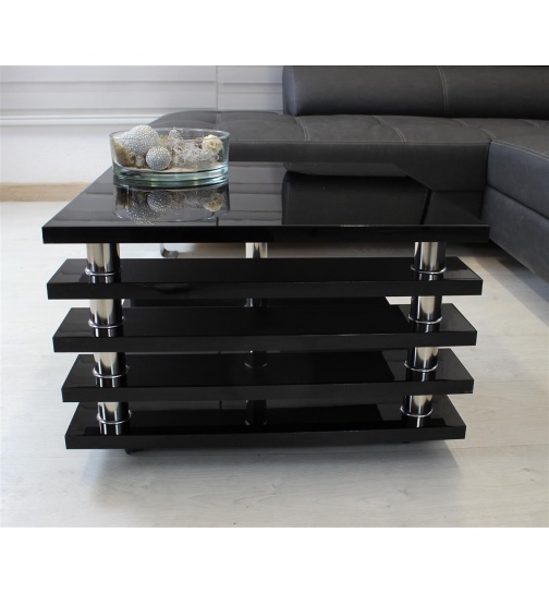 Couchtisch Hochglanz schwarz mit Lamellen 65x65cm