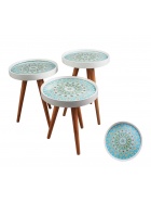 Beistelltisch rund im 3er Set als Dreisatztisch oder Einzel Kaffeetisch Teetisch wei mit Ornament