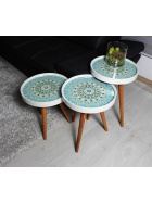 Beistelltisch rund im 3er Set als Dreisatztisch oder Einzel Kaffeetisch Teetisch wei mit Ornament