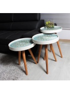 Beistelltisch rund im 3er Set als Dreisatztisch oder Einzel Kaffeetisch Teetisch wei mit Ornament