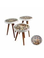 Beistelltisch rund im 3er Set als Dreisatztisch oder Einzel Kaffeetisch Teetisch wei mit Holz muster
