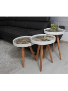 Beistelltisch rund im 3er Set als Dreisatztisch oder Einzel Kaffeetisch Teetisch wei mit Holz muster