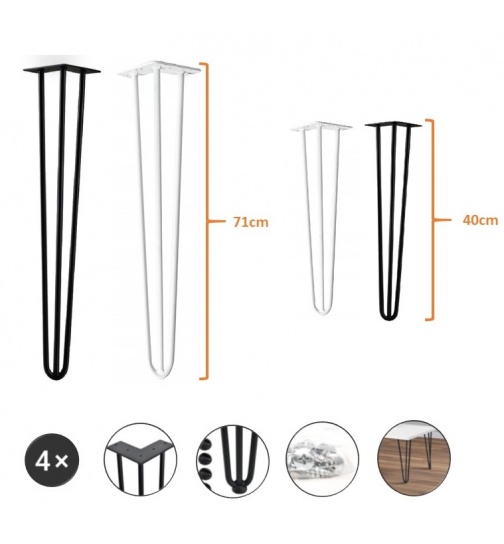4er Set Hairpin Füße in weiß u. schwarz aus Stahl
